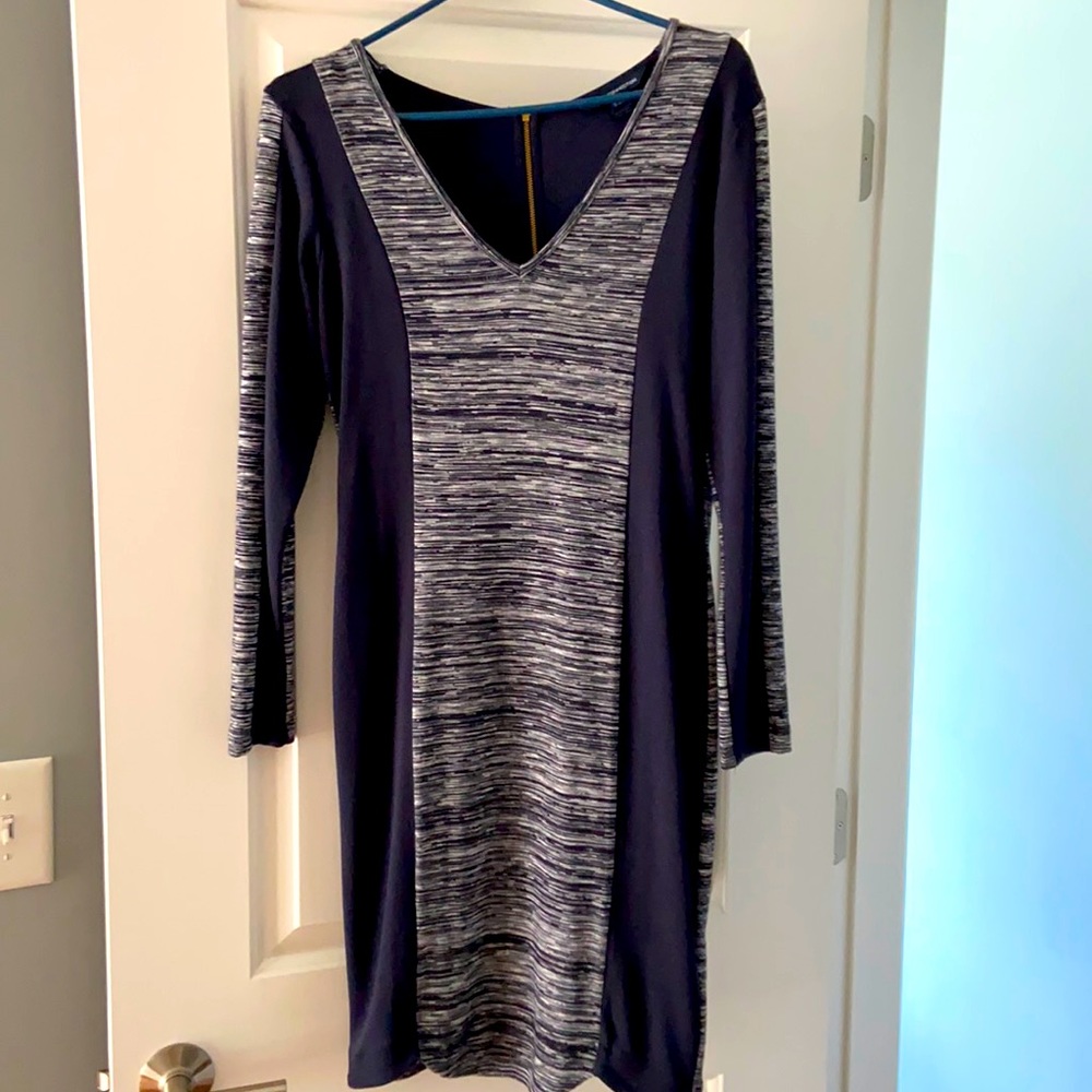Form Fitting Navy And Heather French Connection Dress.